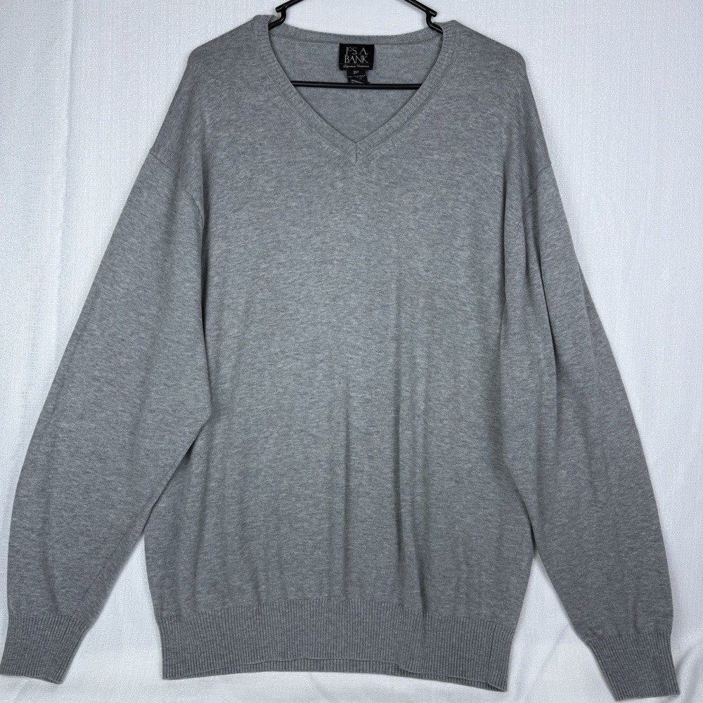 Jos. A. Bank Men's Sweater 2XT Pima Cotton Pullover Cardigan Grey V Neck Ribbed